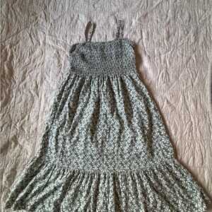 Gap Women Floral Smocked Maxi Dress - olive green with off white flower print